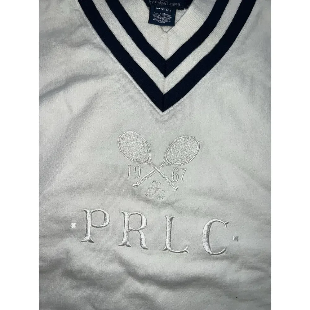 Polo Ralph Lauren Cotton Preppy V -Neck Tennis Sweater sz 12/14 A010333